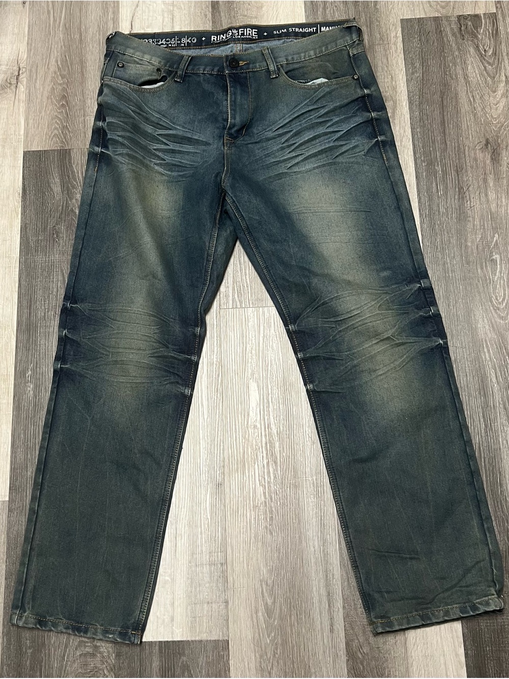 Ring of Fire Men’s Slim Straight Jeans in Faded Dark Blue